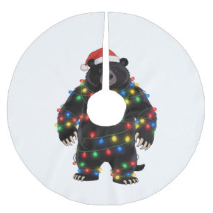 Black Bear Santa Hat Christmas Lights Merry Brushed Polyester Tree Skirt