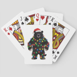 Black Bear Santa Hat Christmas Lights Merry Playing Cards