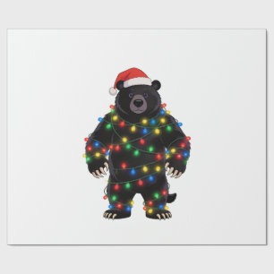 Black Bear Santa Hat Christmas Lights Merry Wrapping Paper
