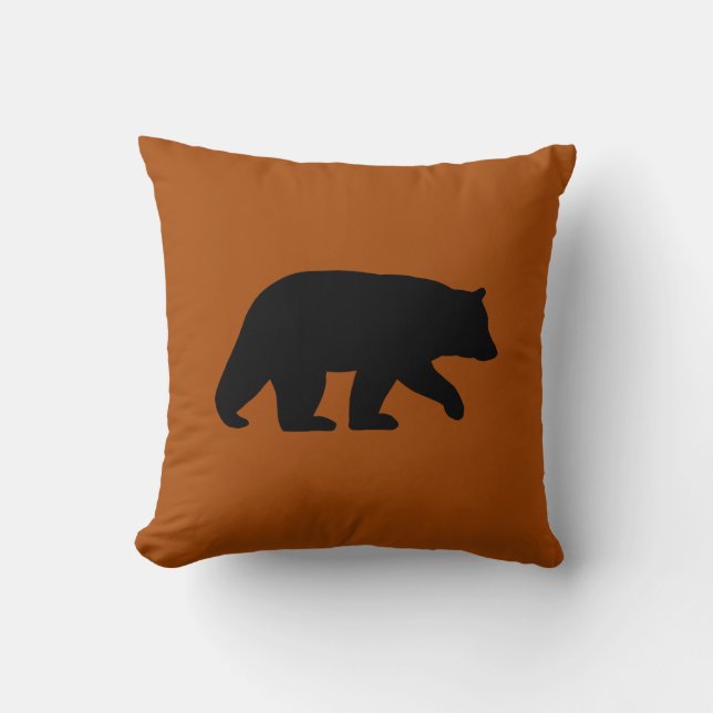 Black Bear Silhouette Burnt Orange Wild Country Cushion (Front)