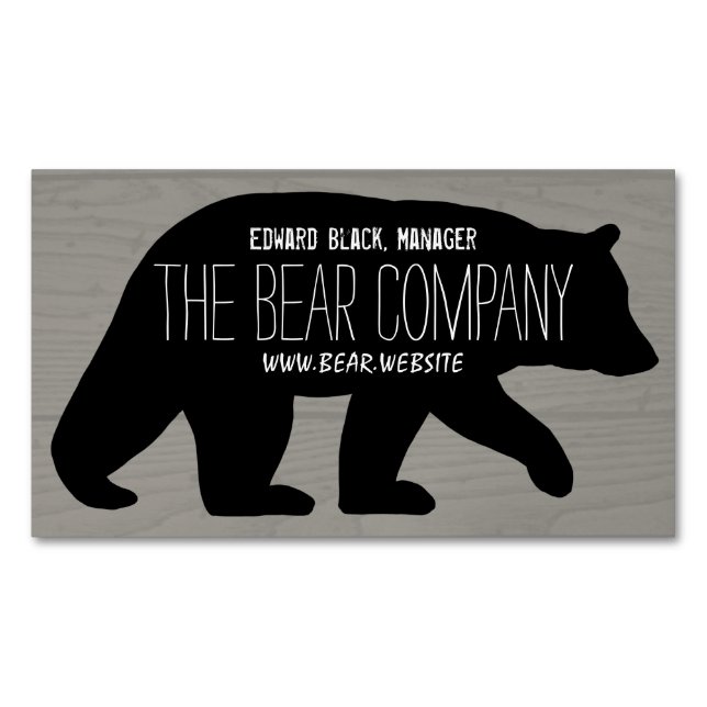 Black Bear Silhouette Country Wildlife Campground Magnetic Business Card (Front)