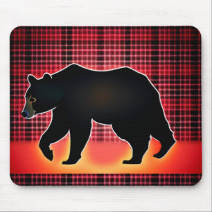 Black Bear Silhouette On Plaid Mouse Mat