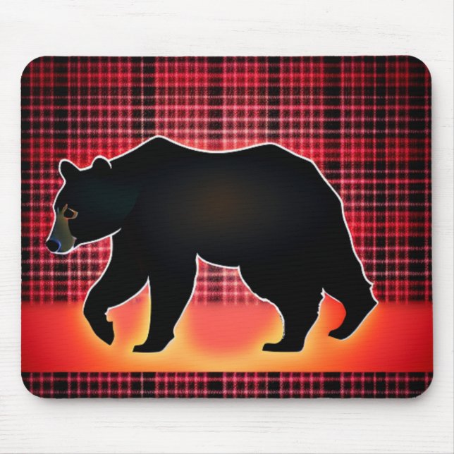 Black Bear Silhouette On Plaid Mouse Mat (Front)
