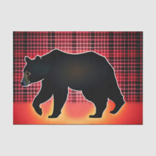 Black Bear Silhouette On Plaid Tissue Paper