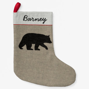 Black Bear Silhouette with Custom Text Small Christmas Stocking