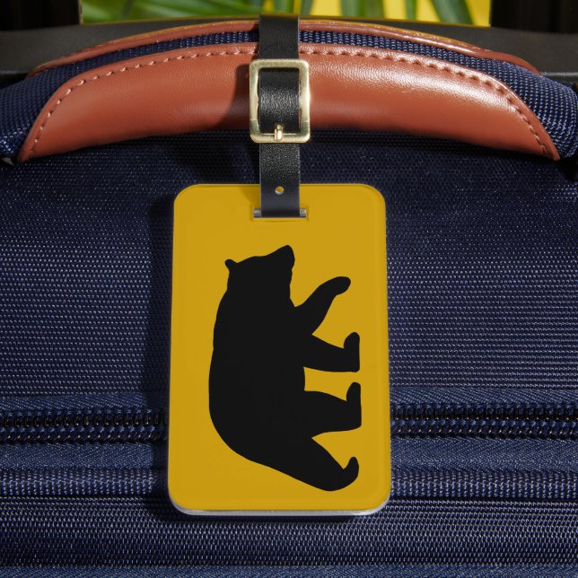 Black Bear Silhouette with Customisable Text Luggage Tag (Front Insitu 2)