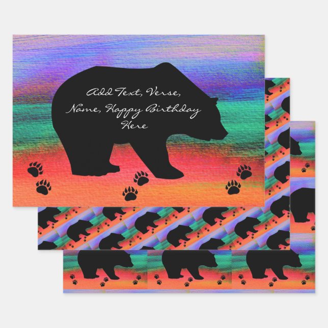 Black Bear Silhouette   Wrapping Paper Sheet (Set)