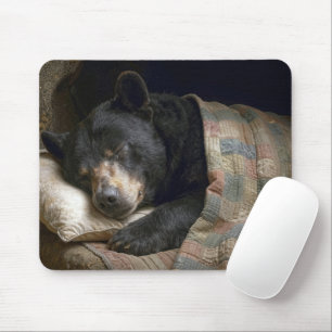 Black Bear Sleeping Under a Quilt Mouse Mat