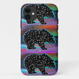 Black Bear Spirit Northern Light Colours iPhone 11 Case