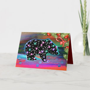 Black Bear Spirit Northern Light Colours Christmas Holiday Card
