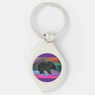 Black Bear Spirit Northern Light Colours Key Ring