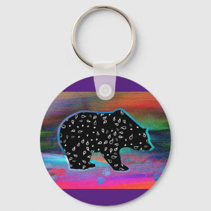 Black Bear Spirit Northern Light Colours Key Ring
