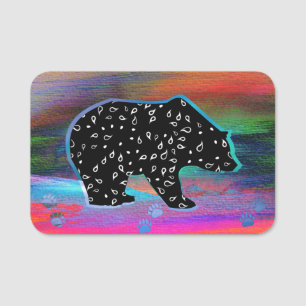 Black Bear Spirit Northern Light Colours Name Tag