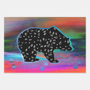 Black Bear Spirit Northern Light Colours Wrapping Paper Sheet