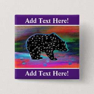 Black Bear Spirit Northern Lights Button