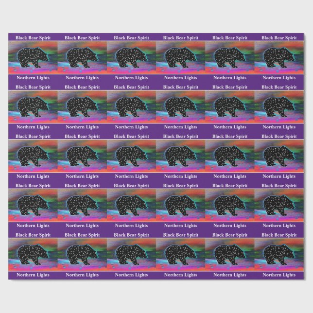 Black Bear Spirit Northern Lights  Wrapping Paper (Flat)