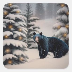 Black Bear Square Sticker