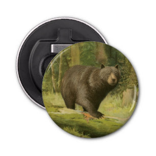 Black Bear Stepping on a Tree Trunk Bottle Opener