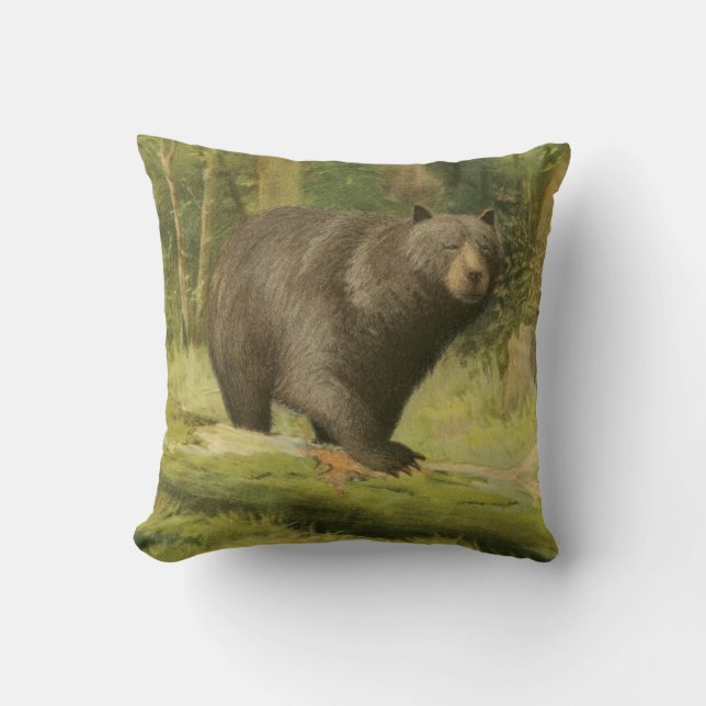 Black Bear Stepping on a Tree Trunk Cushion (Front)