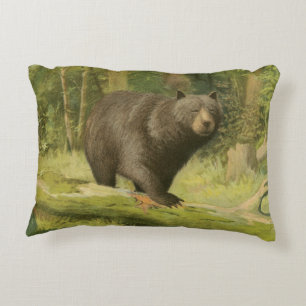 Black Bear Stepping on a Tree Trunk Decorative Cushion