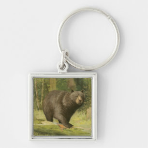 Black Bear Stepping on a Tree Trunk Key Ring
