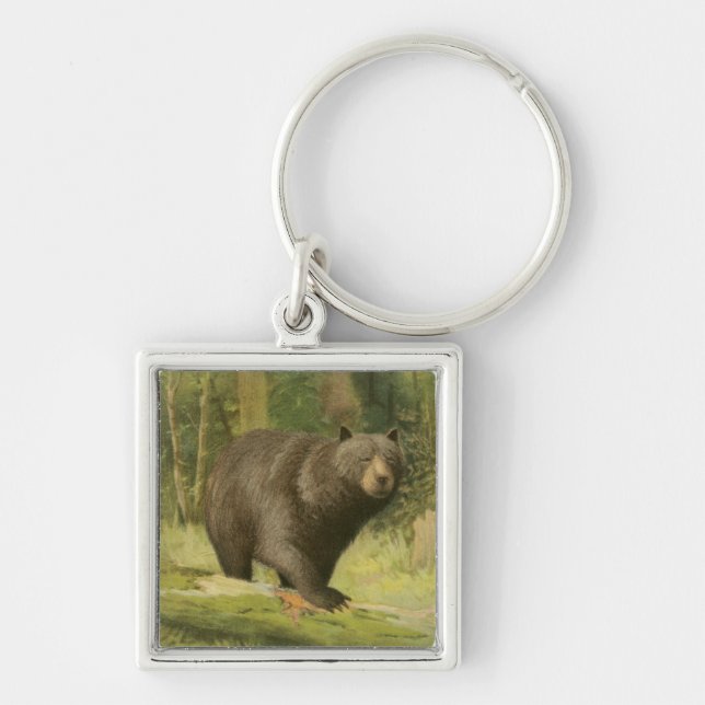 Black Bear Stepping on a Tree Trunk Key Ring (Front)