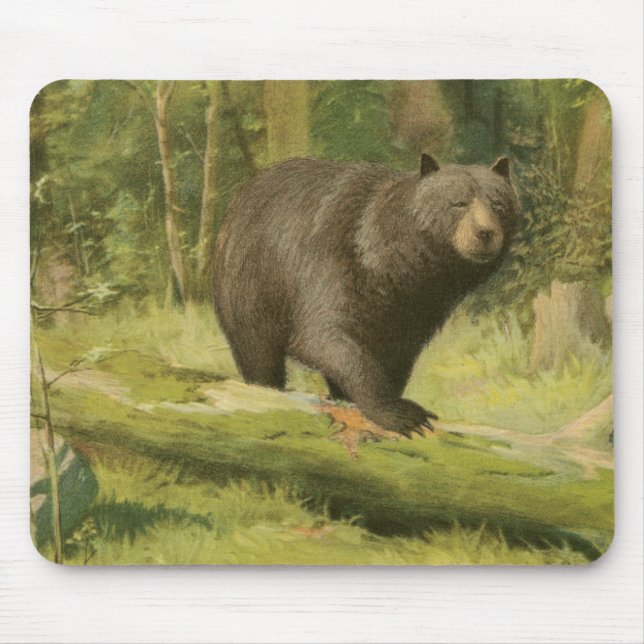 Black Bear Stepping on a Tree Trunk Mouse Mat (Front)