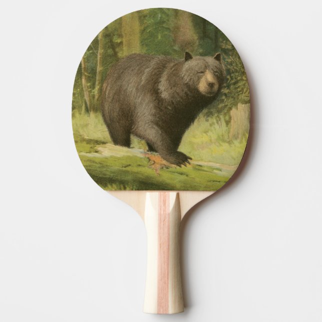 Black Bear Stepping on a Tree Trunk Ping Pong Paddle (Front)