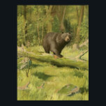 Black Bear Stepping on a Tree Trunk Poster<br><div class="desc">This fine art print by Oliver Kemp illustrates a brown bear stepping on a fallen tree in a forest. The pastel green colours are calming for the eye and create a nice warm feeling of the awakening nature in the spring. A great addition to any rustic home decor!</div>