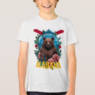 Black Bear Surrounded by Camellia With Alabama Tri-Blend Shirt