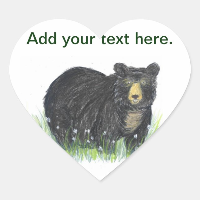 Black bear teddy bear heart sticker (Front)