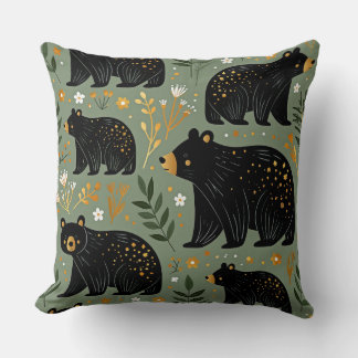 Black Bear Throw Pillow, Woodland Bear Home Decor, Cushion