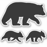 Black Bear with Cubs Silhouettes Vinyl Sticker Set