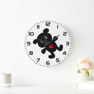 Black Bear with Red Heart Large Clock