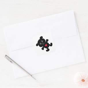 Black Bear with Red Heart Square Sticker