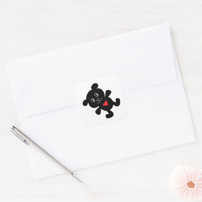 Black Bear with Red Heart Square Sticker (Creator Uploaded)