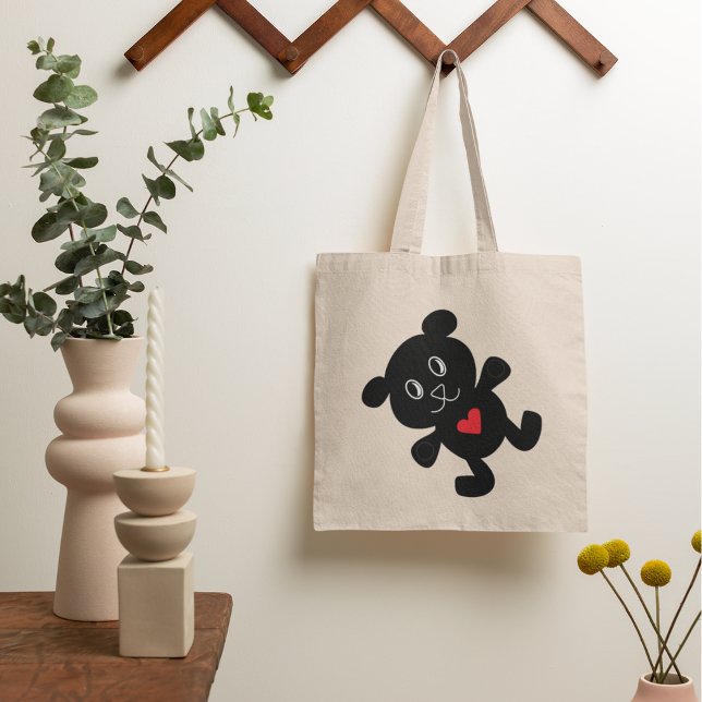 Black Bear with Red Heart Tote Bag (Creator Uploaded)