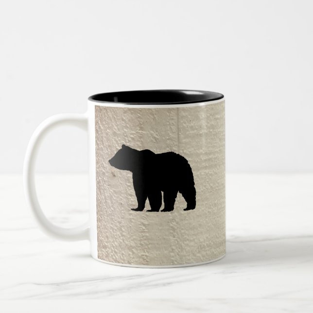 Black Bear Wood Painting Rustic Style Two-Tone Coffee Mug (Left)