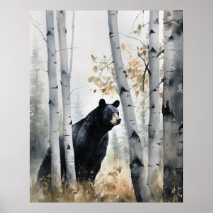 Black Bear Woodland Animal Art Print Poster
