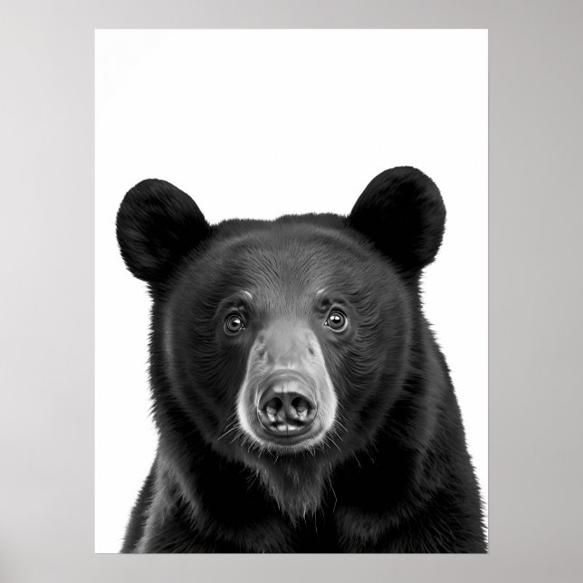 Black Bear Woodland Modern Portrait black white   Poster (Front)