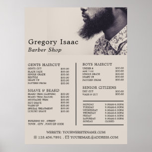 Black Beard Model, Men's Barbers Price List Poster