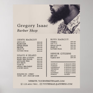 Black Beard Model, Men's Barbers Price List Poster