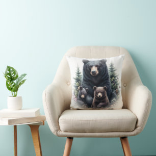 Black Bears Amid Forest Setting Cushion