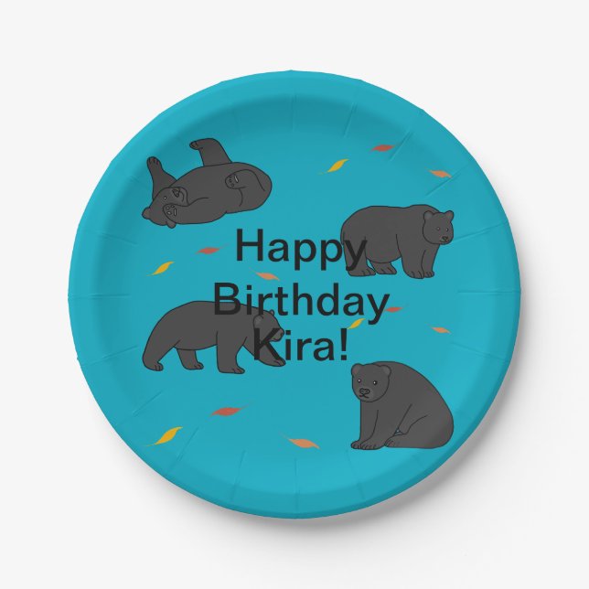 Black Bears Birthday Paper Plate (Front)