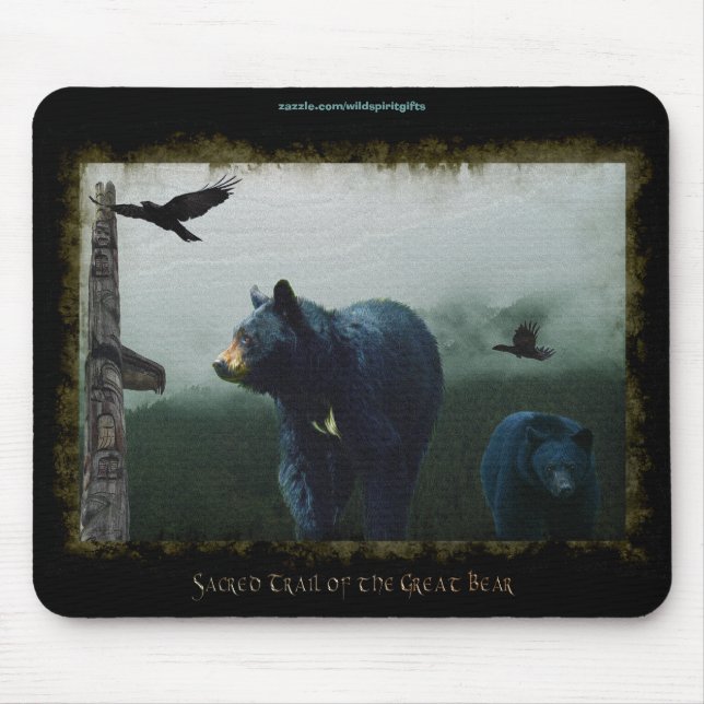 Black Bears, Ravens & Totem-Pole Wildlife Mousepad (Front)