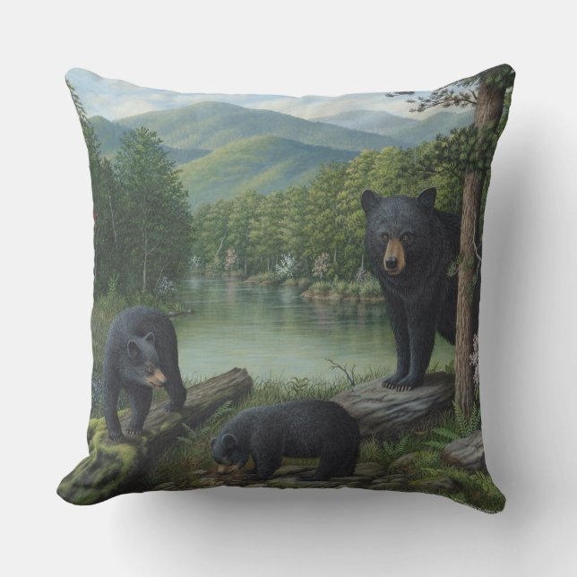 Black Bears Throw Pillow (Front)