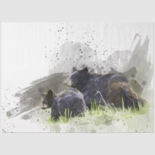 Black Bears Watercolor Art 20x30  Decoupage Tissue Paper