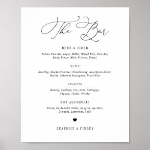 Black Beatrice Script Elegant Wedding Bar Menu Poster