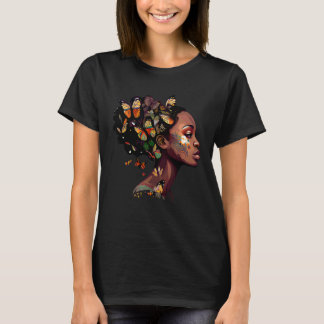 Black Beautiful African Queen Butterfly Hair Fun M T-Shirt