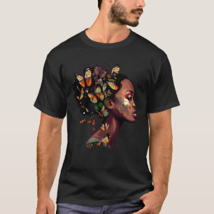 Black Beautiful African Queen Butterfly Hair Fun M T-Shirt